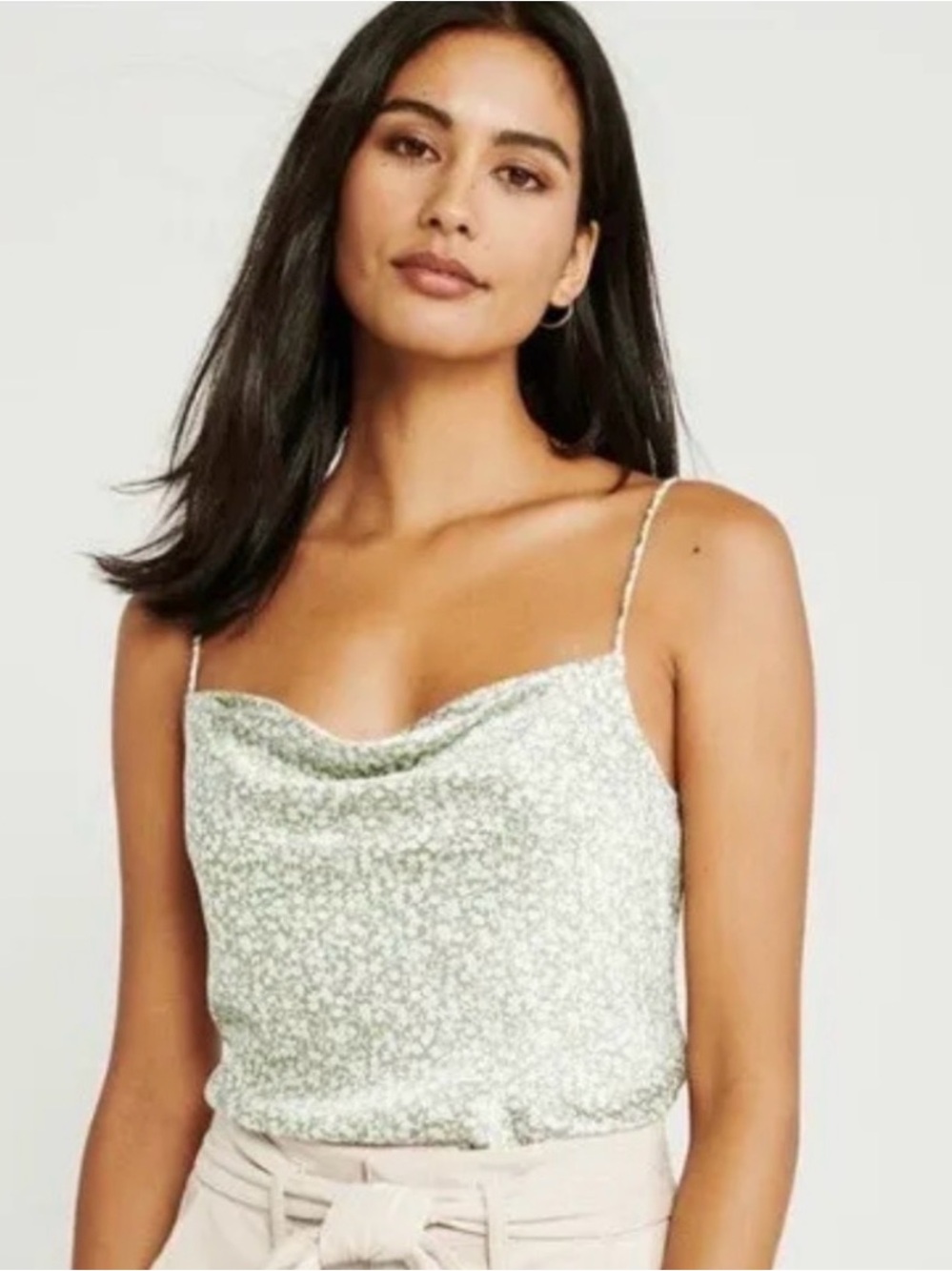 Abercrombie & Fitch Green Floral Cowl Neck Camisole, size Small